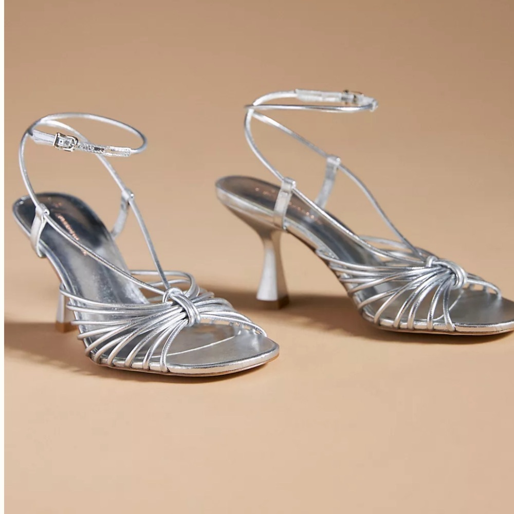 Anthropologie silver strappy heeled sandals size 8